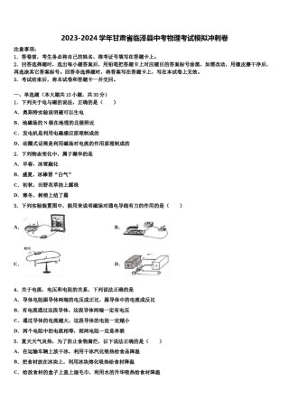 2023-2024学年甘肃省临泽县中考物理考试模拟冲刺卷含解析.doc