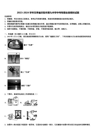 2023-2024学年甘肃省庆阳市第九中学中考物理全真模拟试题含解析.doc