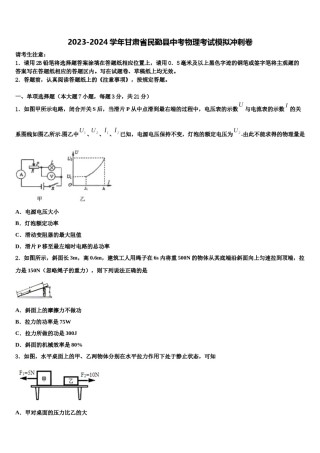 2023-2024学年甘肃省民勤县中考物理考试模拟冲刺卷含解析.doc