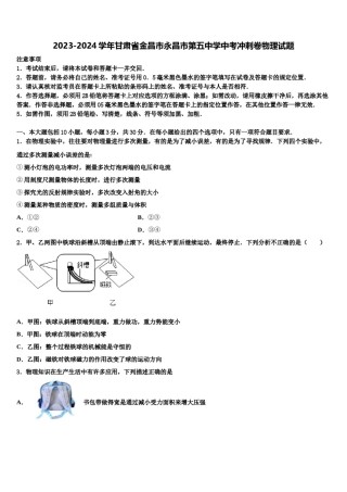 2023-2024学年甘肃省金昌市永昌市第五中学中考冲刺卷物理试题含解析.doc
