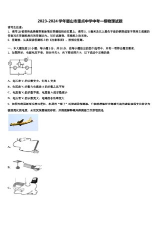 2023-2024学年眉山市重点中学中考一模物理试题含解析.doc
