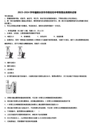 2023-2024学年福建永安市市级名校中考物理全真模拟试卷含解析.doc