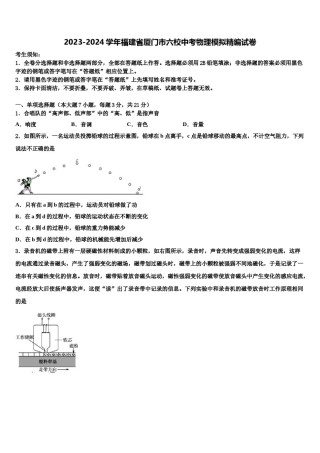 2023-2024学年福建省厦门市六校中考物理模拟精编试卷含解析.doc