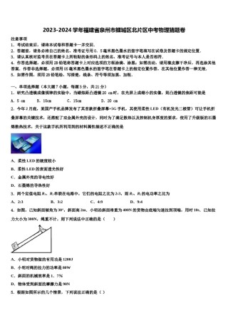 2023-2024学年福建省泉州市鲤城区北片区中考物理猜题卷含解析.doc