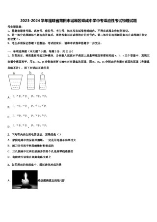 2023-2024学年福建省莆田市城厢区砺成中学中考适应性考试物理试题含解析.doc