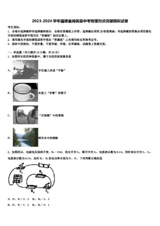 2023-2024学年福建省闽侯县中考物理对点突破模拟试卷含解析.doc