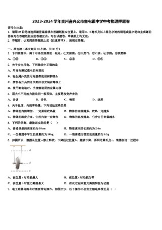 2023-2024学年贵州省兴义市鲁屯镇中学中考物理押题卷含解析.doc
