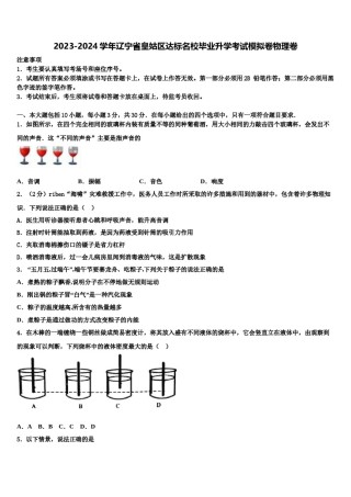 2023-2024学年辽宁省皇姑区达标名校毕业升学考试模拟卷物理卷含解析.doc