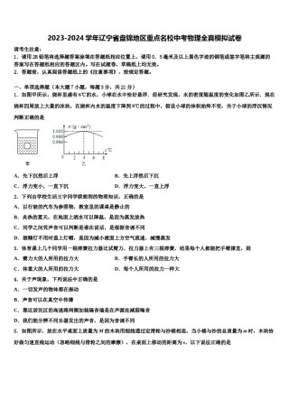 2023-2024学年辽宁省盘锦地区重点名校中考物理全真模拟试卷含解析.doc