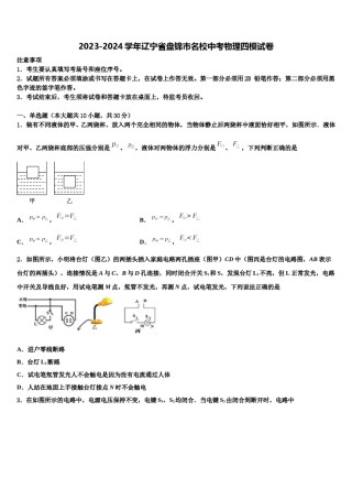 2023-2024学年辽宁省盘锦市名校中考物理四模试卷含解析.doc
