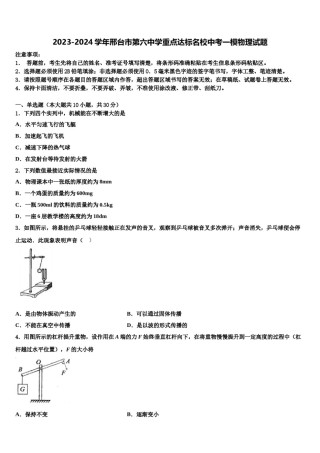 2023-2024学年邢台市第六中学重点达标名校中考一模物理试题含解析.doc