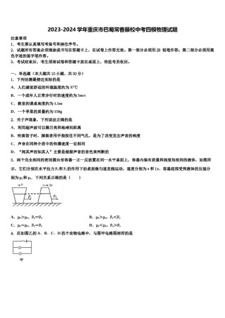 2023-2024学年重庆市巴蜀常春藤校中考四模物理试题含解析.doc