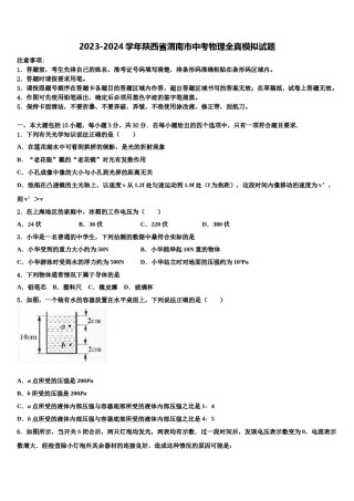 2023-2024学年陕西省渭南市中考物理全真模拟试题含解析.doc