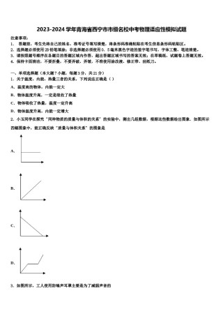 2023-2024学年青海省西宁市市级名校中考物理适应性模拟试题含解析.doc