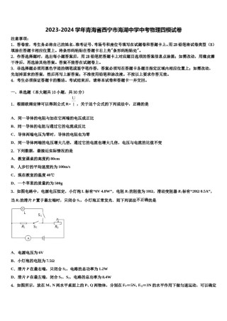 2023-2024学年青海省西宁市海湖中学中考物理四模试卷含解析.doc