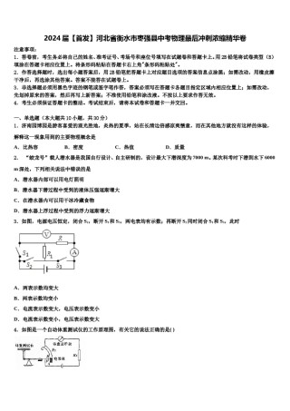 2024届【首发】河北省衡水市枣强县中考物理最后冲刺浓缩精华卷含解析.doc