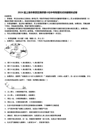 2024届上海市奉贤区南桥镇十校中考物理对点突破模拟试卷含解析.doc