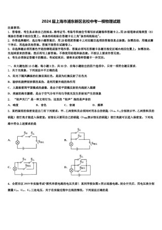 2024届上海市浦东新区名校中考一模物理试题含解析.doc
