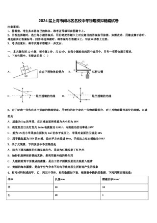 2024届上海市闸北区名校中考物理模拟精编试卷含解析.doc