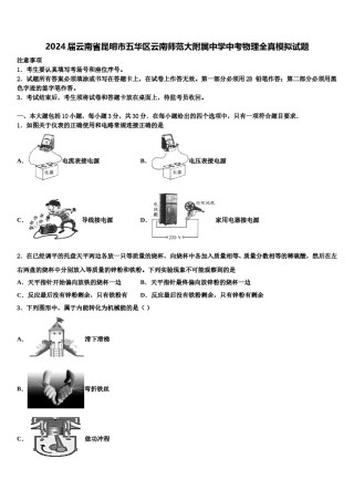 2024届云南省昆明市五华区云南师范大附属中学中考物理全真模拟试题含解析.doc