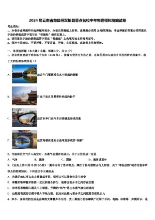 2024届云南省楚雄州双柏县重点名校中考物理模拟精编试卷含解析.doc