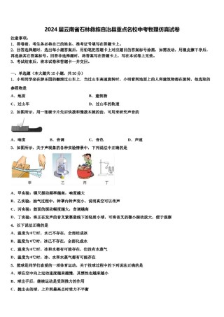 2024届云南省石林彝族自治县重点名校中考物理仿真试卷含解析.doc