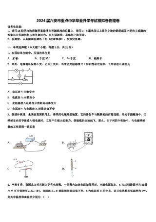 2024届六安市重点中学毕业升学考试模拟卷物理卷含解析.doc