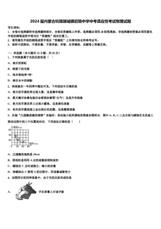 2024届内蒙古杭锦旗城镇初级中学中考适应性考试物理试题含解析.doc