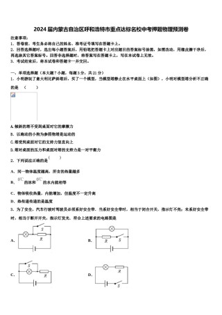 2024届内蒙古自治区呼和浩特市重点达标名校中考押题物理预测卷含解析.doc