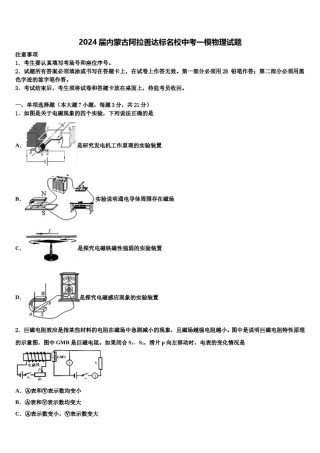2024届内蒙古阿拉善达标名校中考一模物理试题含解析.doc