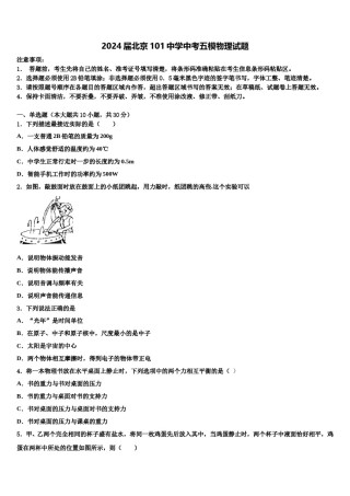 2024届北京101中学中考五模物理试题含解析.doc