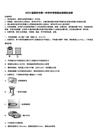 2024届南京市第一中学中考物理全真模拟试卷含解析.doc