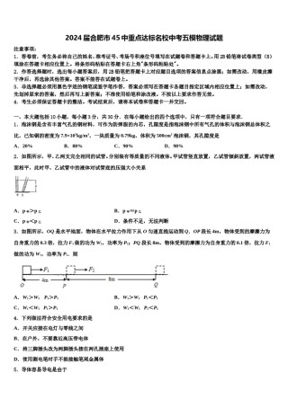 2024届合肥市45中重点达标名校中考五模物理试题含解析.doc
