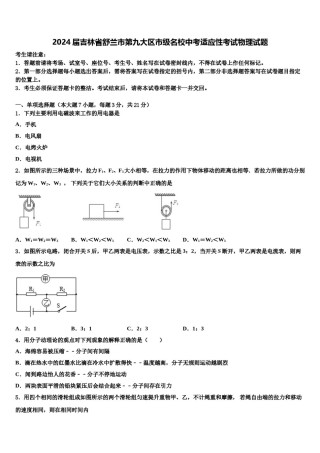 2024届吉林省舒兰市第九大区市级名校中考适应性考试物理试题含解析.doc