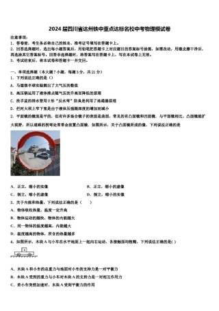 2024届四川省达州铁中重点达标名校中考物理模试卷含解析.doc