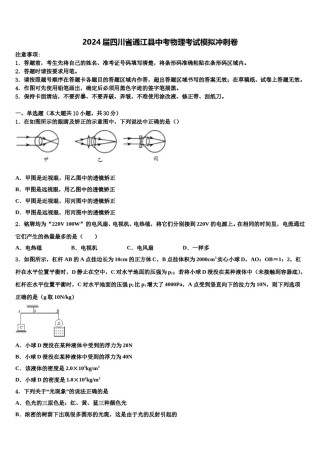2024届四川省通江县中考物理考试模拟冲刺卷含解析.doc