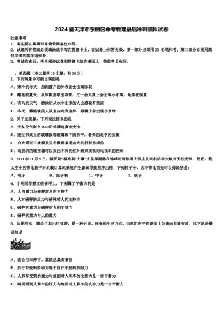 2024届天津市东丽区中考物理最后冲刺模拟试卷含解析.doc