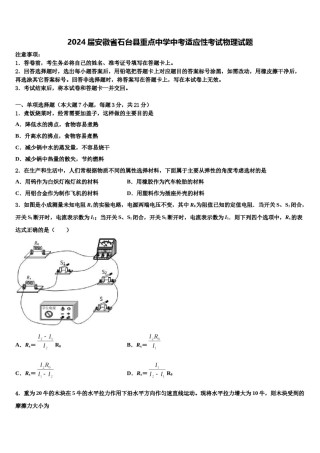 2024届安徽省石台县重点中学中考适应性考试物理试题含解析.doc