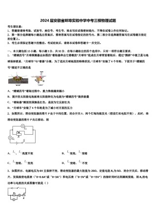 2024届安徽省蚌埠实验中学中考三模物理试题含解析.doc