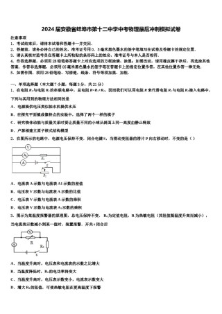 2024届安徽省蚌埠市第十二中学中考物理最后冲刺模拟试卷含解析.doc
