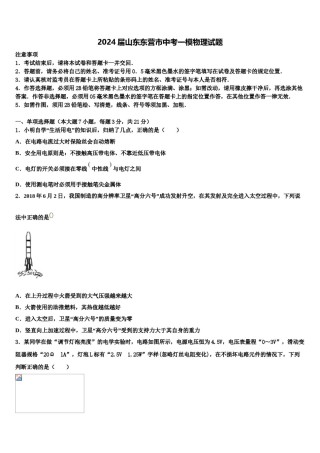 2024届山东东营市中考一模物理试题含解析.doc