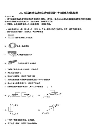 2024届山东省临沂市临沂市蒙阴县中考物理全真模拟试卷含解析.doc