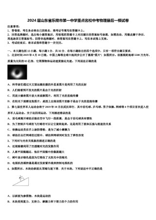 2024届山东省乐陵市第一中学重点名校中考物理最后一模试卷含解析.doc