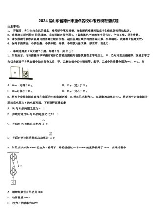 2024届山东省德州市重点名校中考五模物理试题含解析.doc