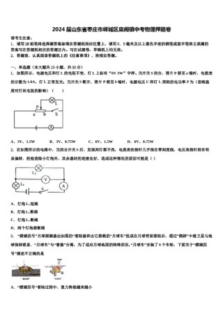 2024届山东省枣庄市峄城区底阁镇中考物理押题卷含解析.doc