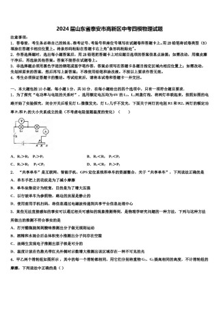 2024届山东省泰安市高新区中考四模物理试题含解析.doc