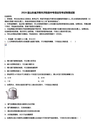 2024届山东省济南市济阳县中考适应性考试物理试题含解析.doc