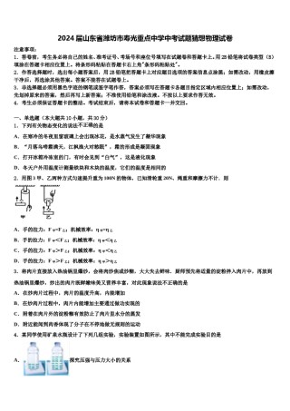 2024届山东省潍坊市寿光重点中学中考试题猜想物理试卷含解析.doc