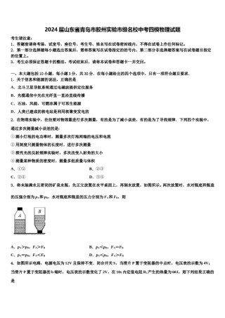 2024届山东省青岛市胶州实验市级名校中考四模物理试题含解析.doc