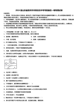 2024届山东省青州市市级名校中考考前最后一卷物理试卷含解析.doc